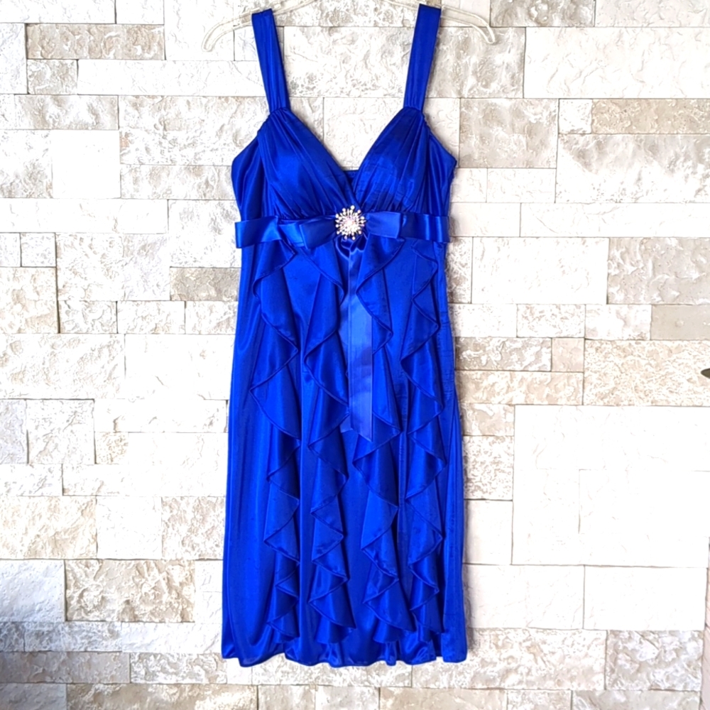 Betsy & Adam Formal Event Dress SM, Royal Blue Whimsicore Ruffles & Rhinestones